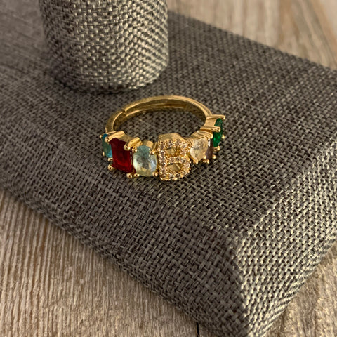 Rainbow Crystal Letter Ring